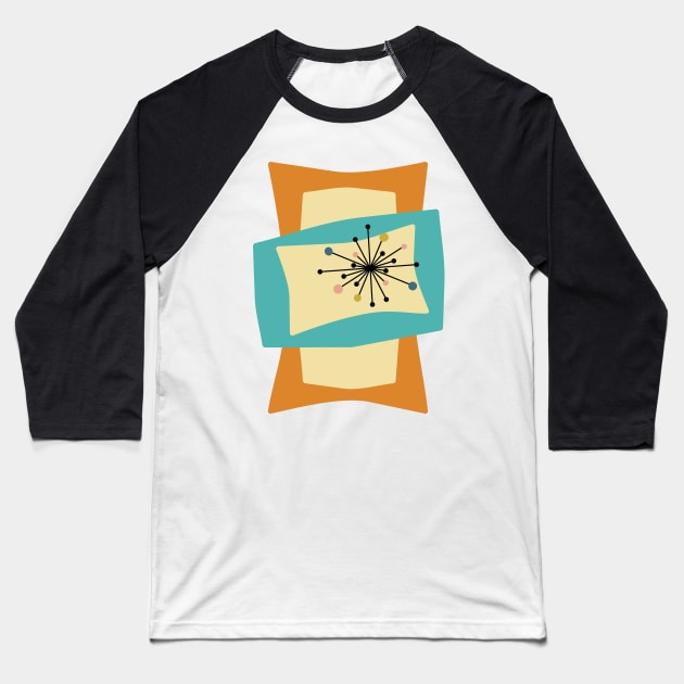 Funky Orange Rectangles Turquoise Mid Mod Baseball T-Shirt by OrchardBerry